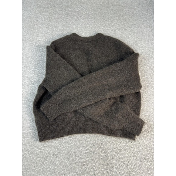 H&M Cardigan Sweater Womens XL Brown Mohair Wool Blend V Neck Fuzzy Cropped - Picture 6 of 7